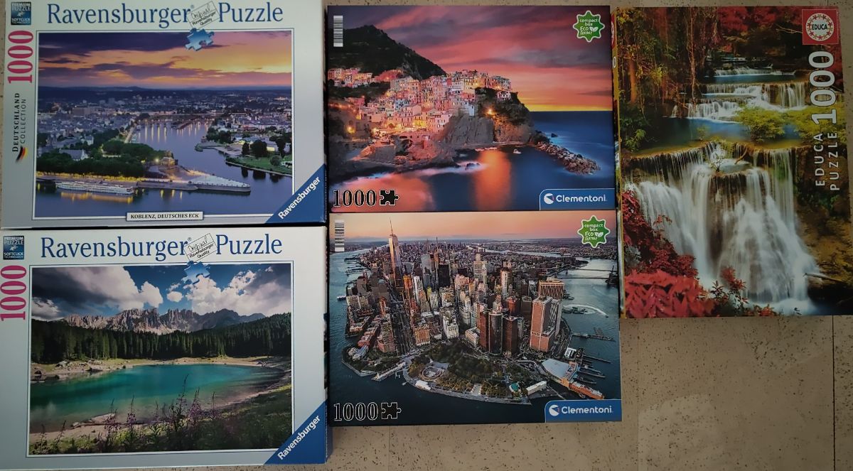 Puzzle-Paket: 5x1000 Teile Städte und Landschaften (5 Puzzles) - Wanderpuzzle #33