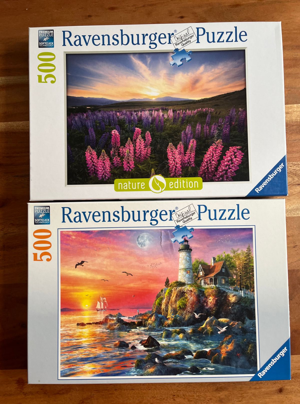 Puzzle-Paket: 2x500 Lupinen & Leuchtturm am Abend (2 Puzzles) - Wanderpuzzle #107