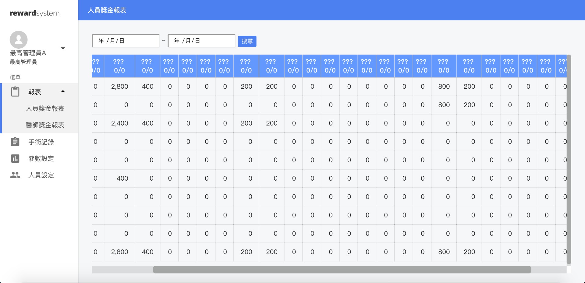 人員獎金報表-系統截圖