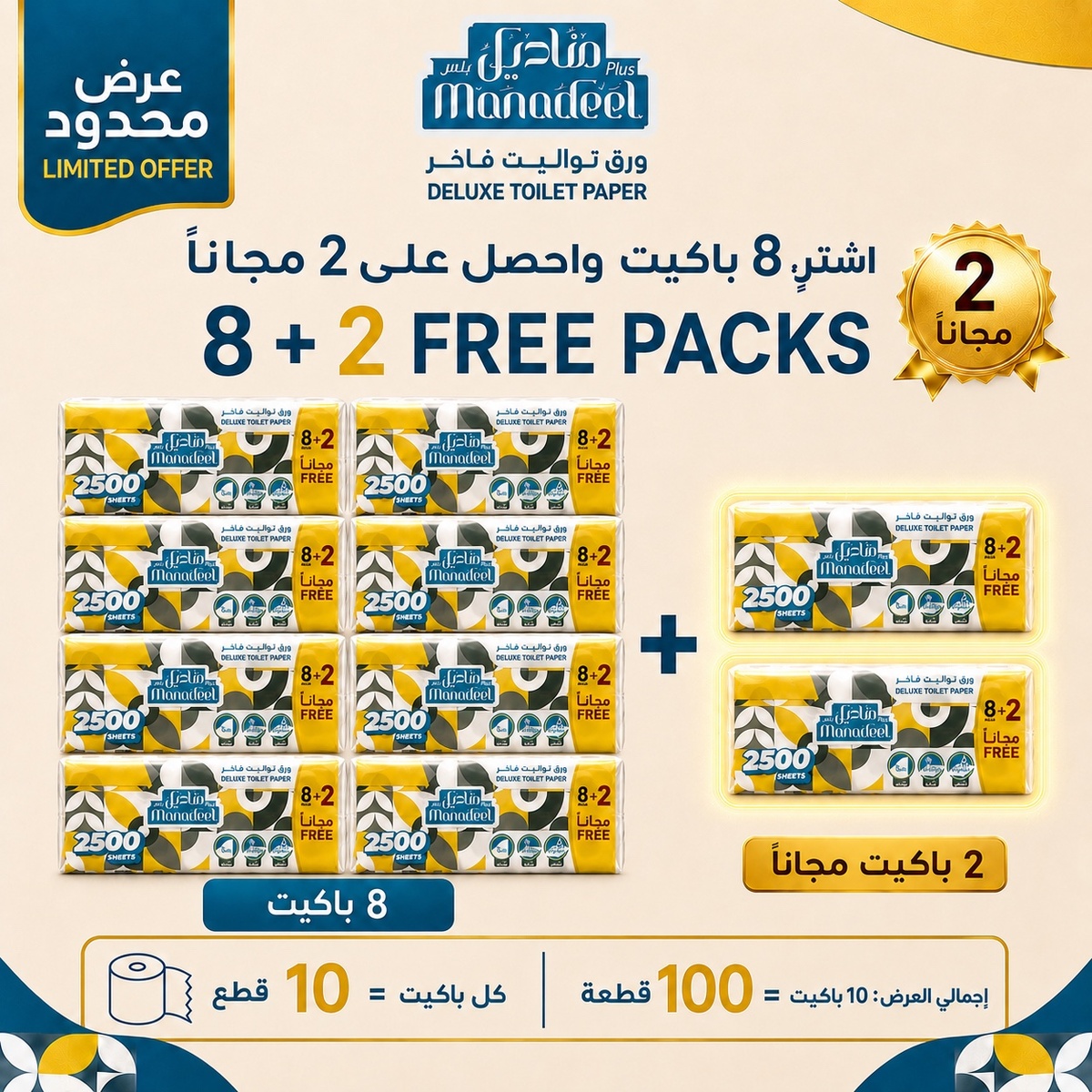 رولات حمام 2 طبقة 250 ورقة في الكويت