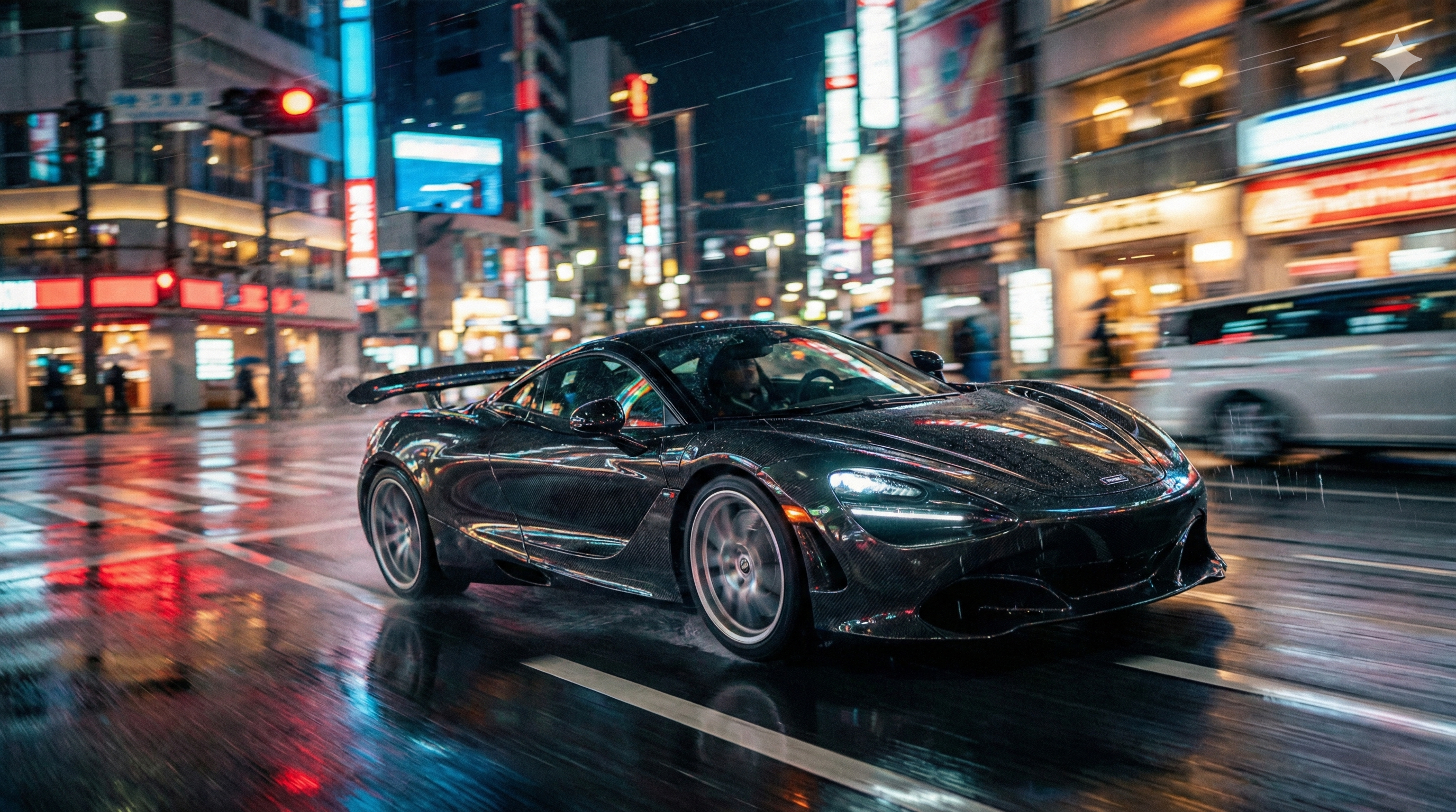 Auto deportivo en una carretera al atardecer