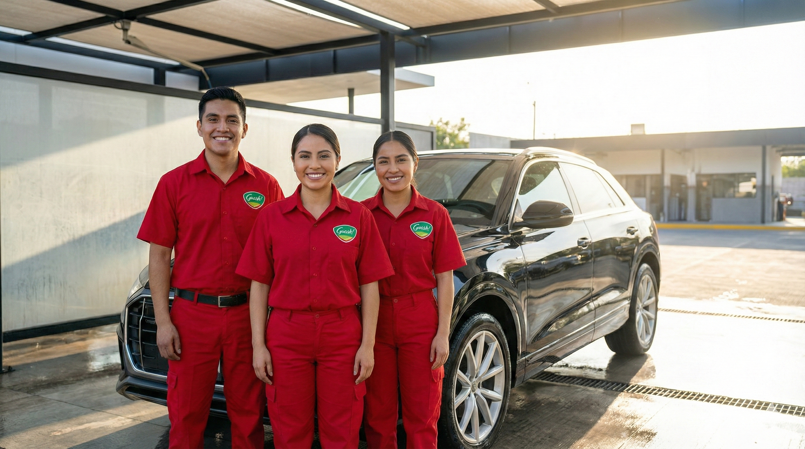 Equipo de Guash trabajando en un auto