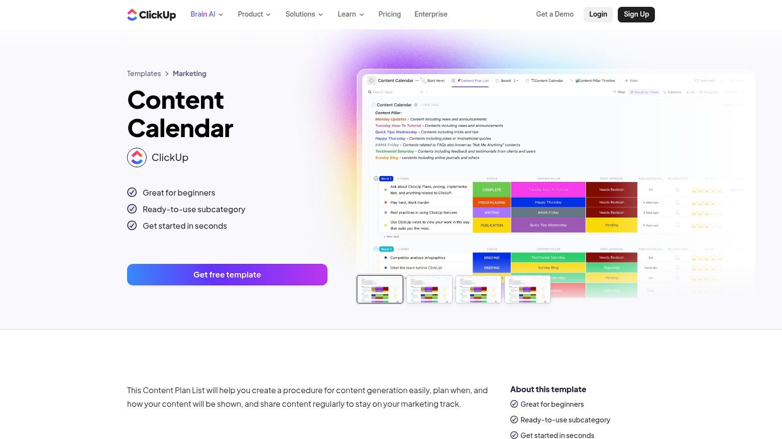 ClickUp – Content Calendar Template