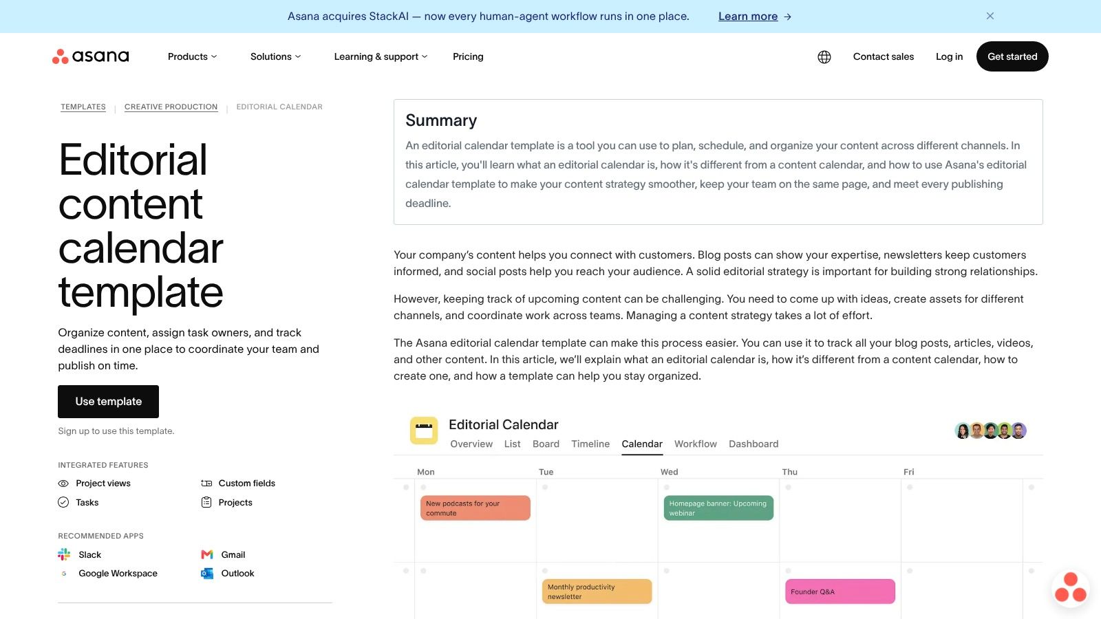 Asana – Editorial Calendar Template
