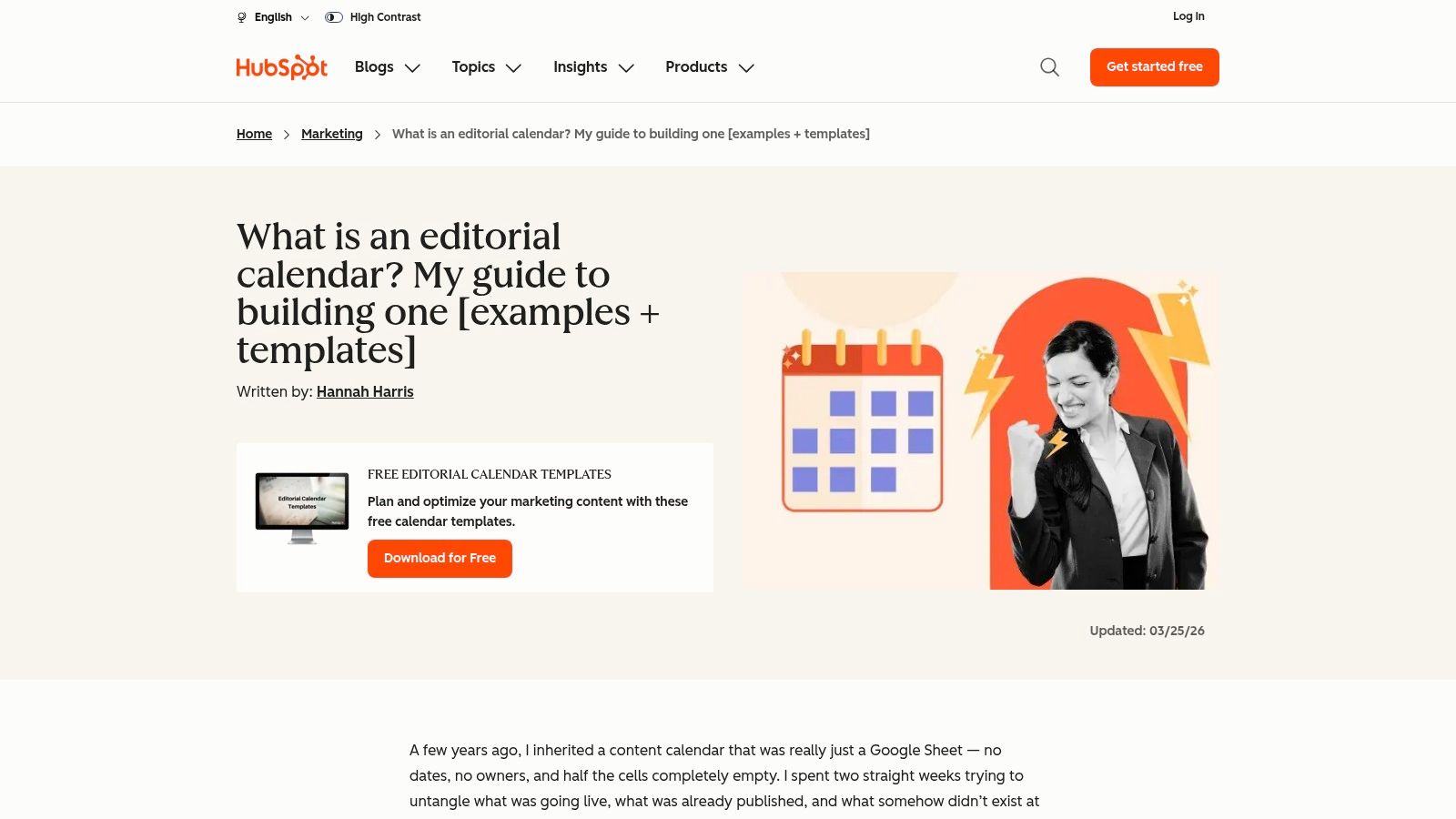 HubSpot – Editorial Calendar Templates (Excel/Google Sheets)