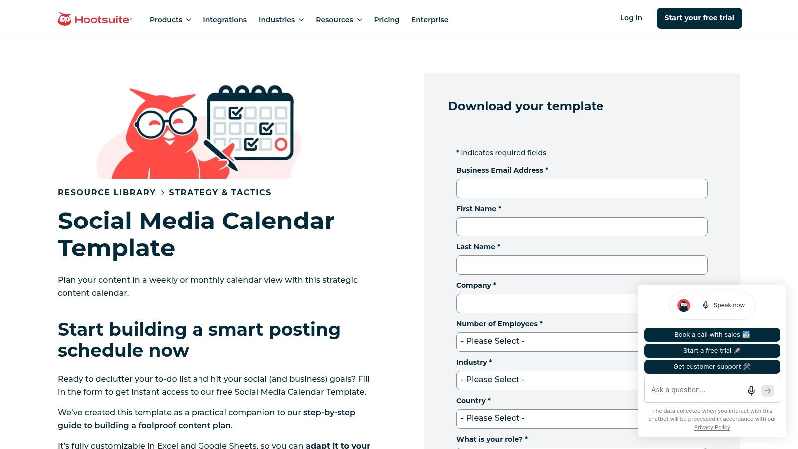 Hootsuite – Social Media Content Calendar Template