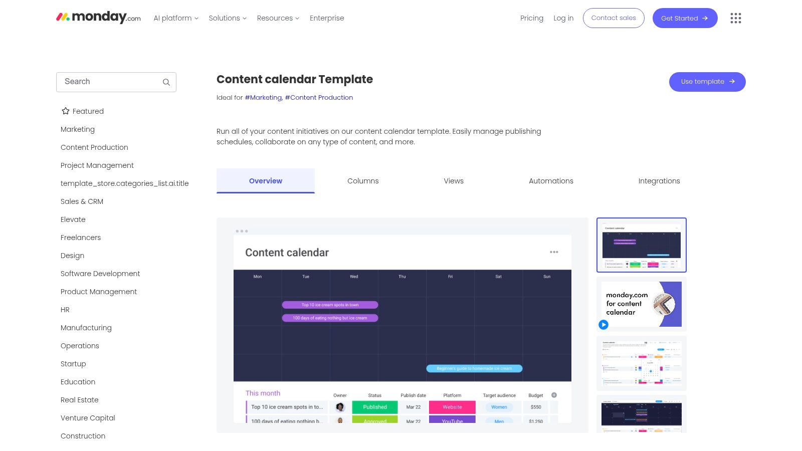 monday.com – Content Calendar Template