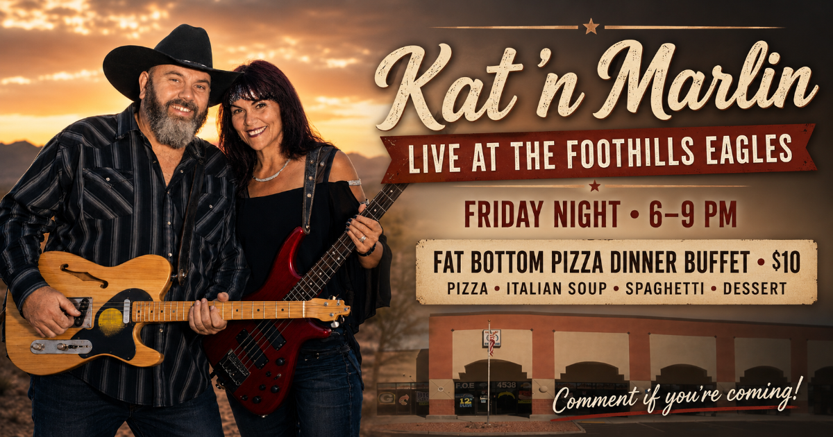 Kat n marlin Live at Foothills eagles this Friday night event artwork