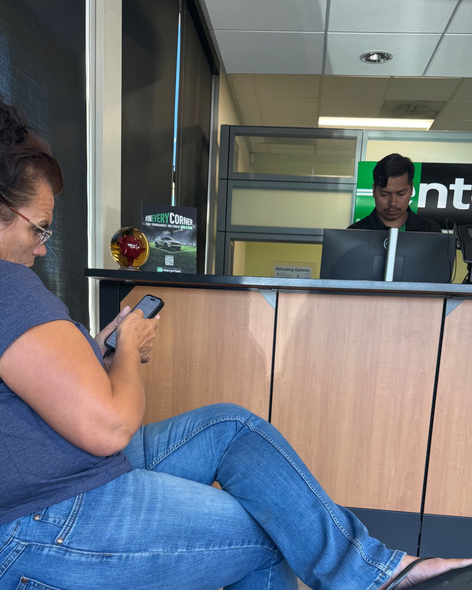 Staying busy as we are still waiting for our car at enterprise rental. The booking got messed up, now capital one is blocking the deposit so it’s taking MORE time. Ugh. Kat and I are taking turns using the one outlet to charge our phones lmao. Weeeee