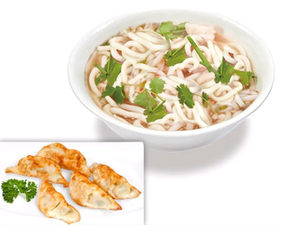 A5. soupe de udon, 5 raviolis grillés