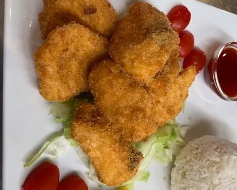  Saumon pané à la japonaise servis avec riz blanc