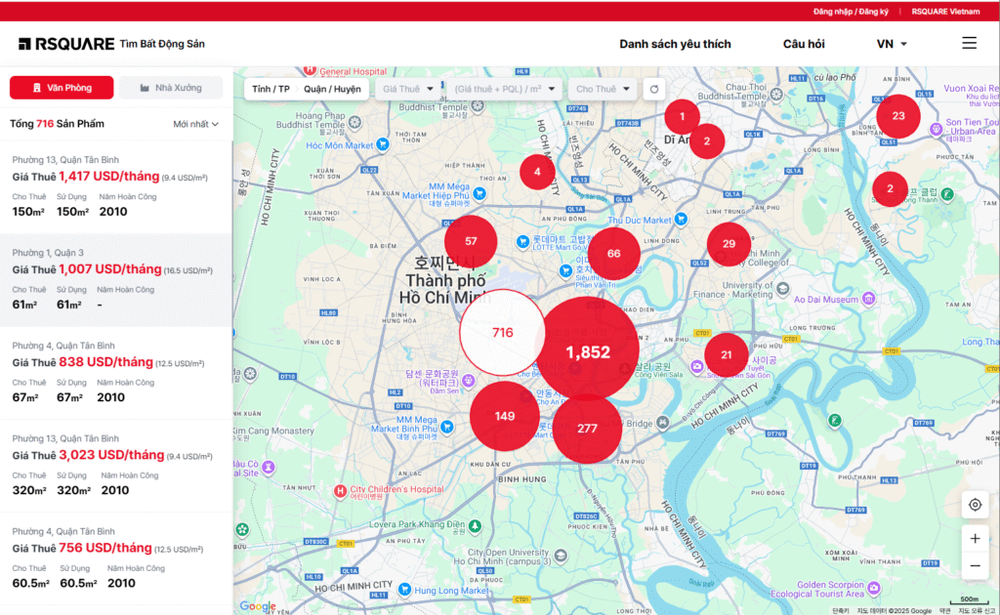 알스퀘어, 베트남 최초 지도 기반 상업용 부동산 서비스 출시