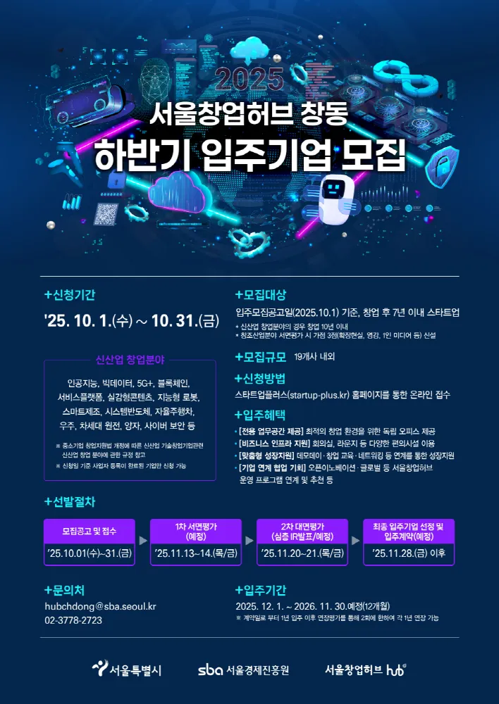 서울창업허브 창동, 2025년 하반기 입주기업 모집(~10/31)