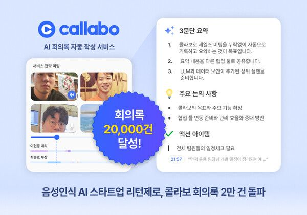 리턴제로, AI 회의록 자동 작성 서비스 ‘콜라보’ 회의록 2만건 돌파