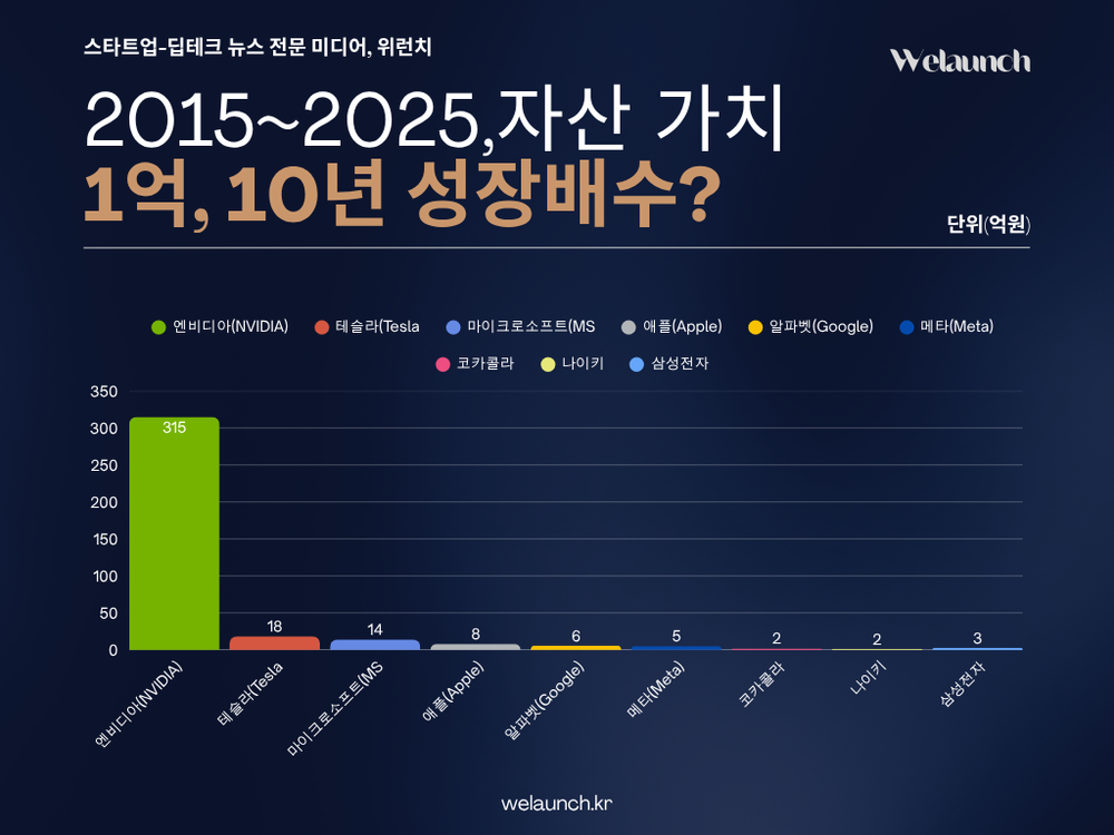 AI 초격차가 갈랐다…엔비디아 315배, 삼성전자 2.9배…10년간 주식 가치