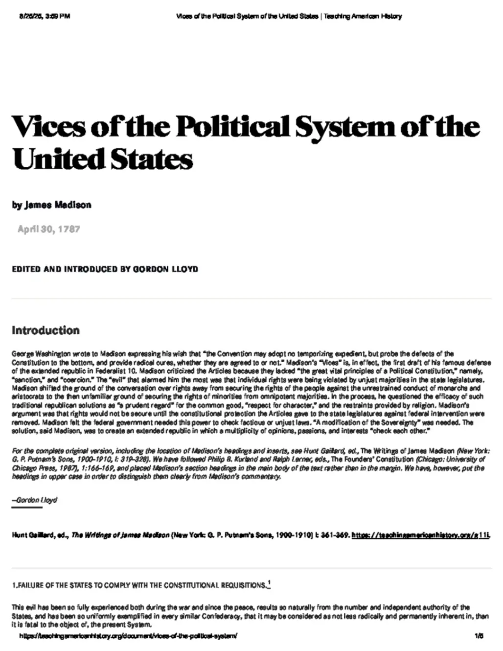 Vices of the Political System of the United States