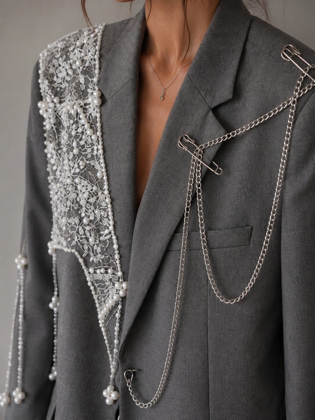 Pearl Veil — Upcycled one-of-one blazer, view 2