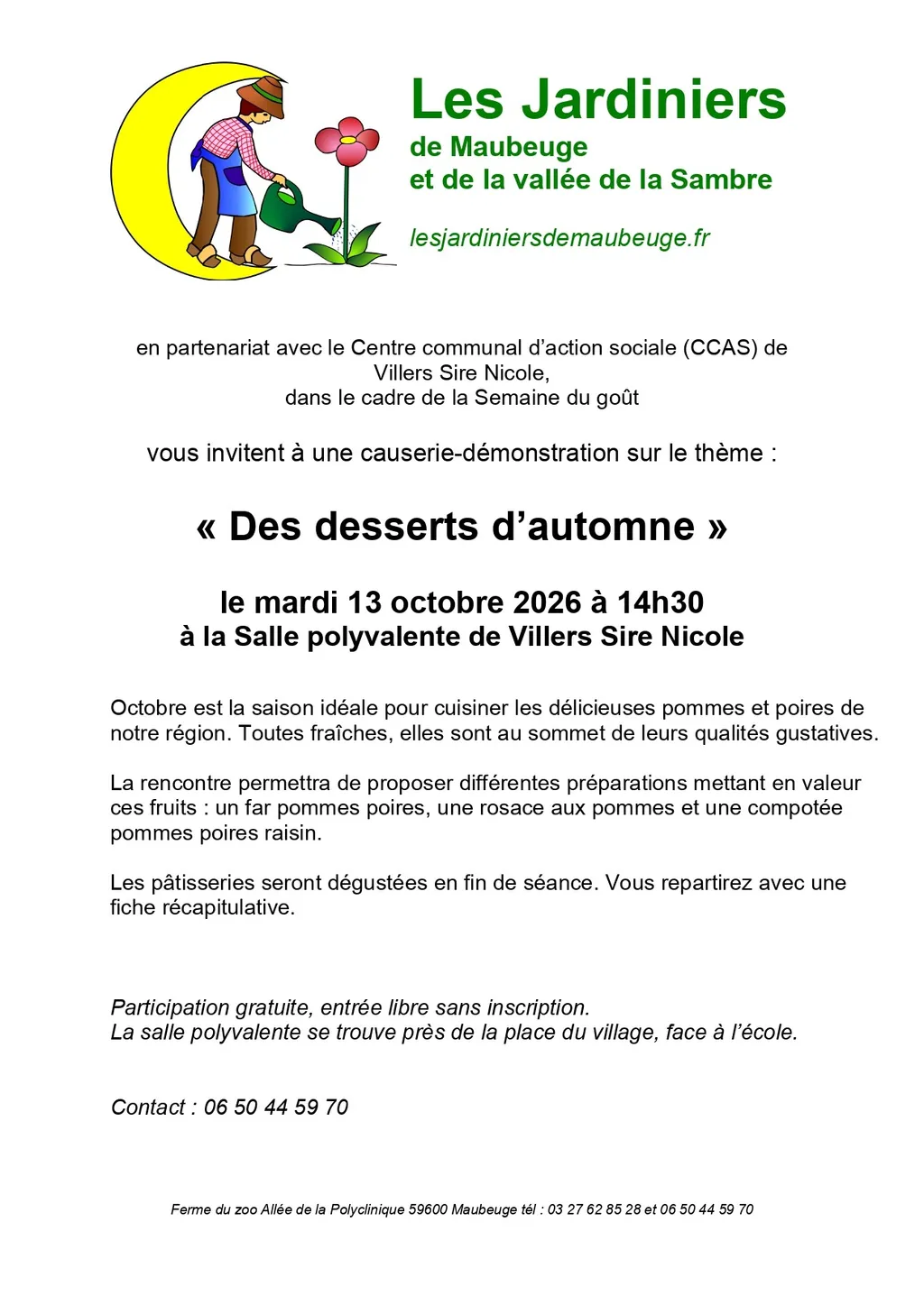 Causerie-démonstration sur le thème : « Des desserts d’automne » à Villers-Sire-Nicole — Événement
