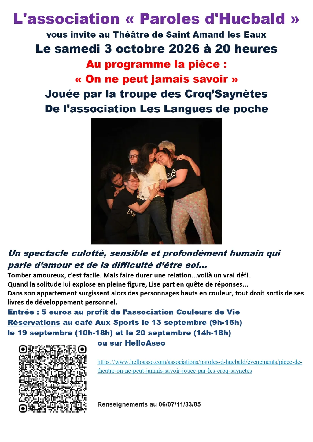 Théâtre: On ne peut jamais savoir à Saint-Amand-les-Eaux — Événement