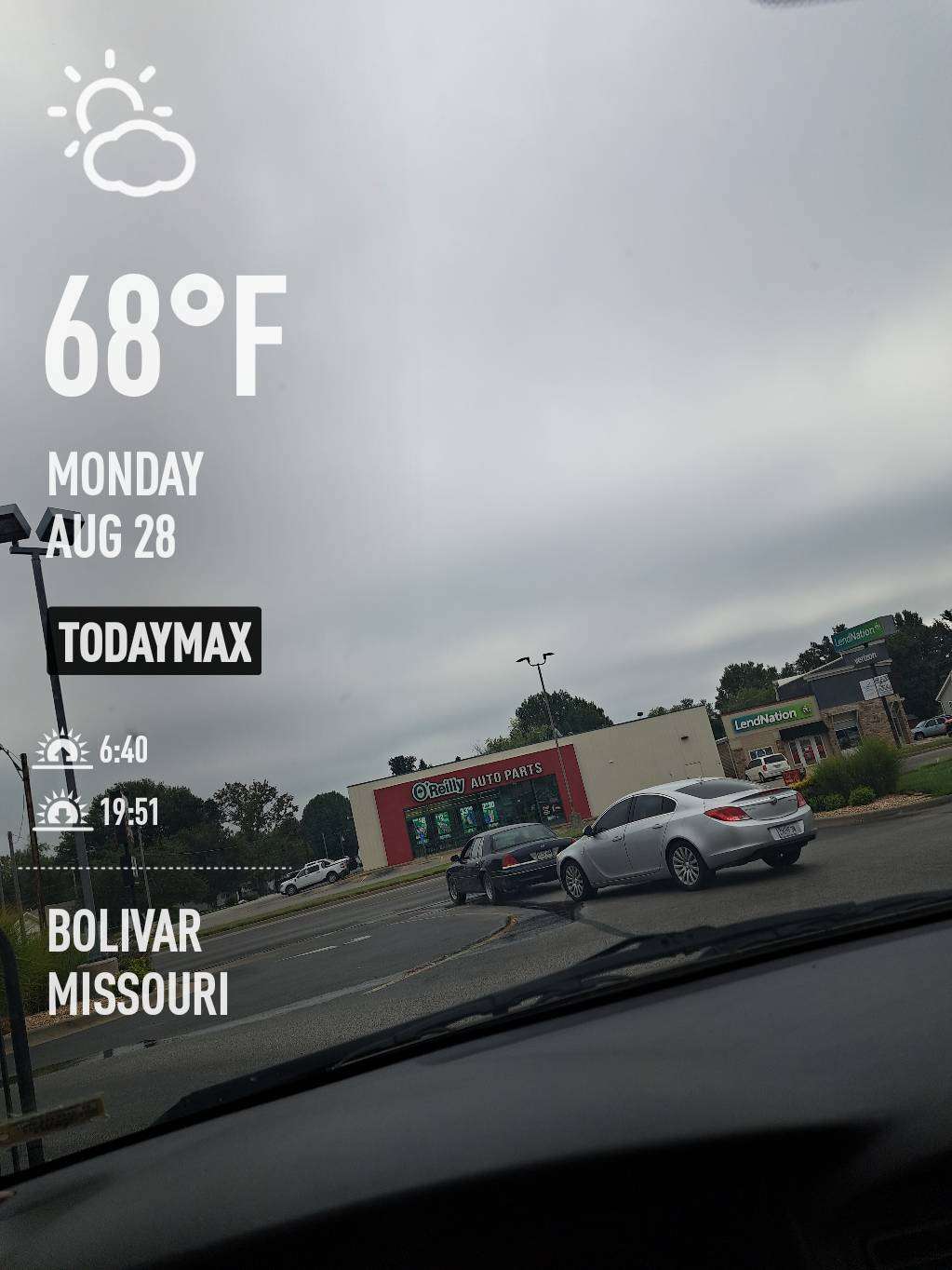 Partly cloudy weather in Bolivar, 68°F — August 28, 2023 (community photo)