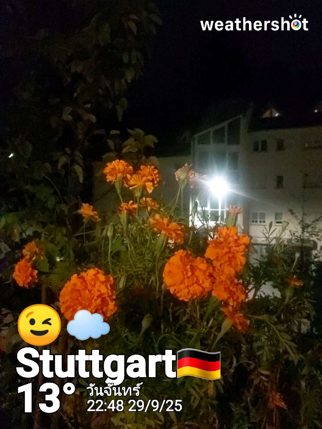 Cloudy night weather in Stuttgart, 13°C — September 29, 2025 (community photo)