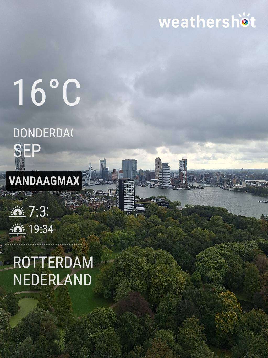 Cloudy weather in Rotterdam, 16°C — September 26, 2024 (community photo)