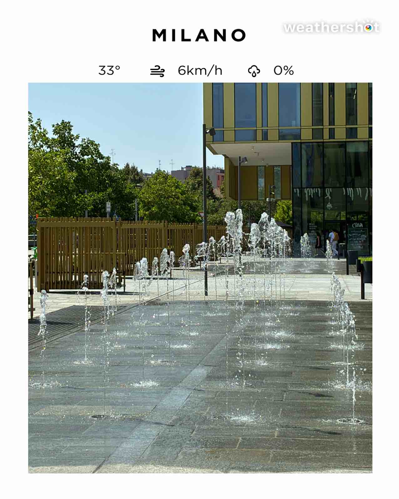 Weather in Milano, 33°C — August 5, 2026 (community photo)