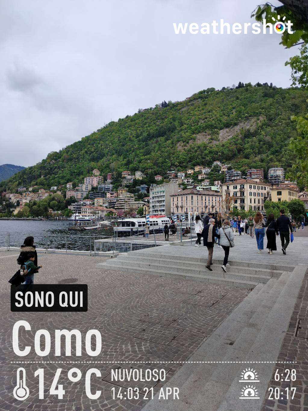 Cloudy weather in Como, 14°C — April 21, 2024 (community photo)