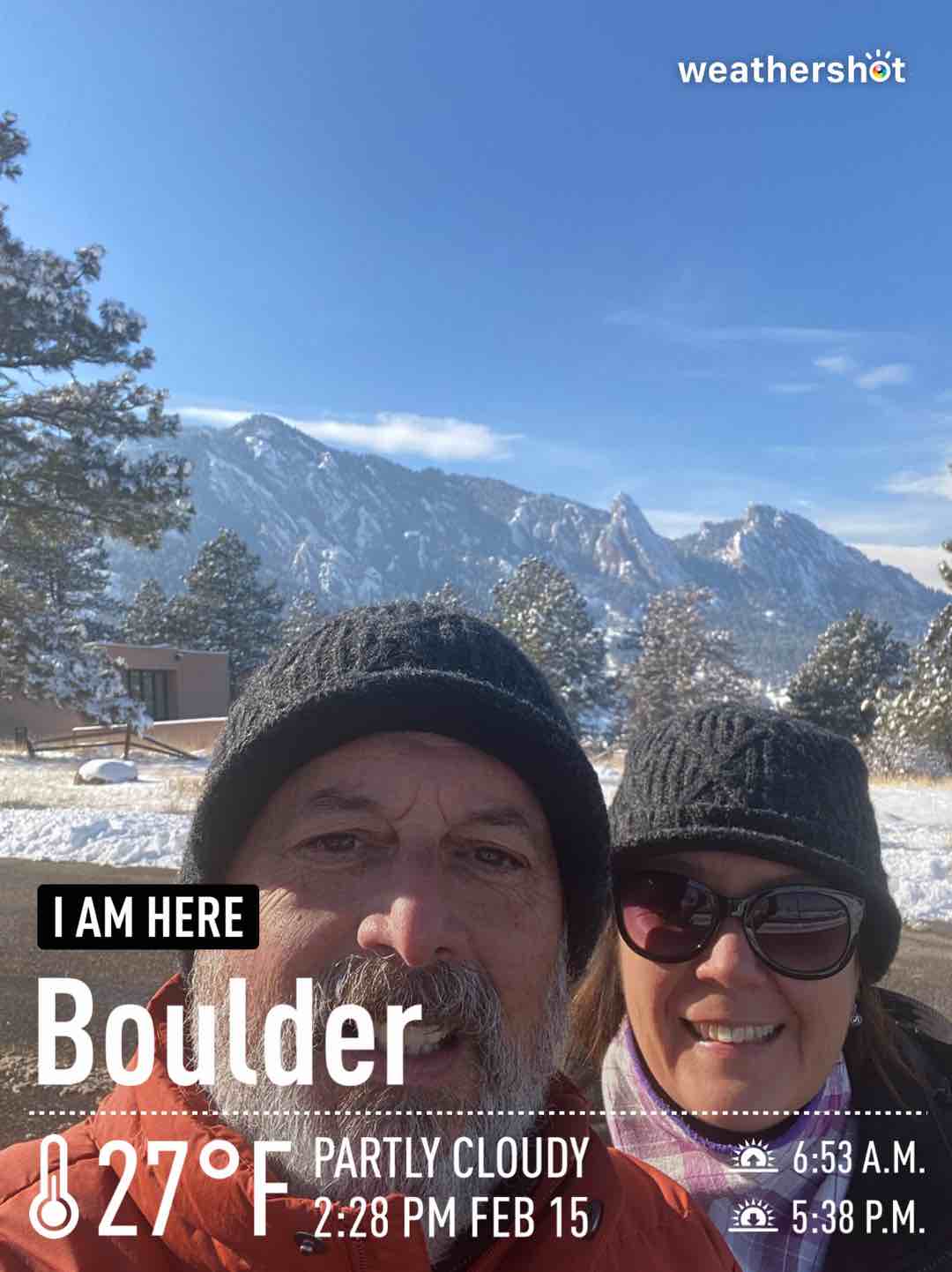 Partly cloudy weather in Boulder, 28°F — February 17, 2021 (community photo)