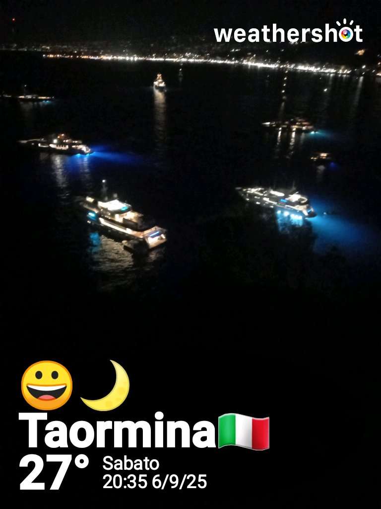 Clear night weather near Taormina, 27°C — September 6, 2025 (community photo)