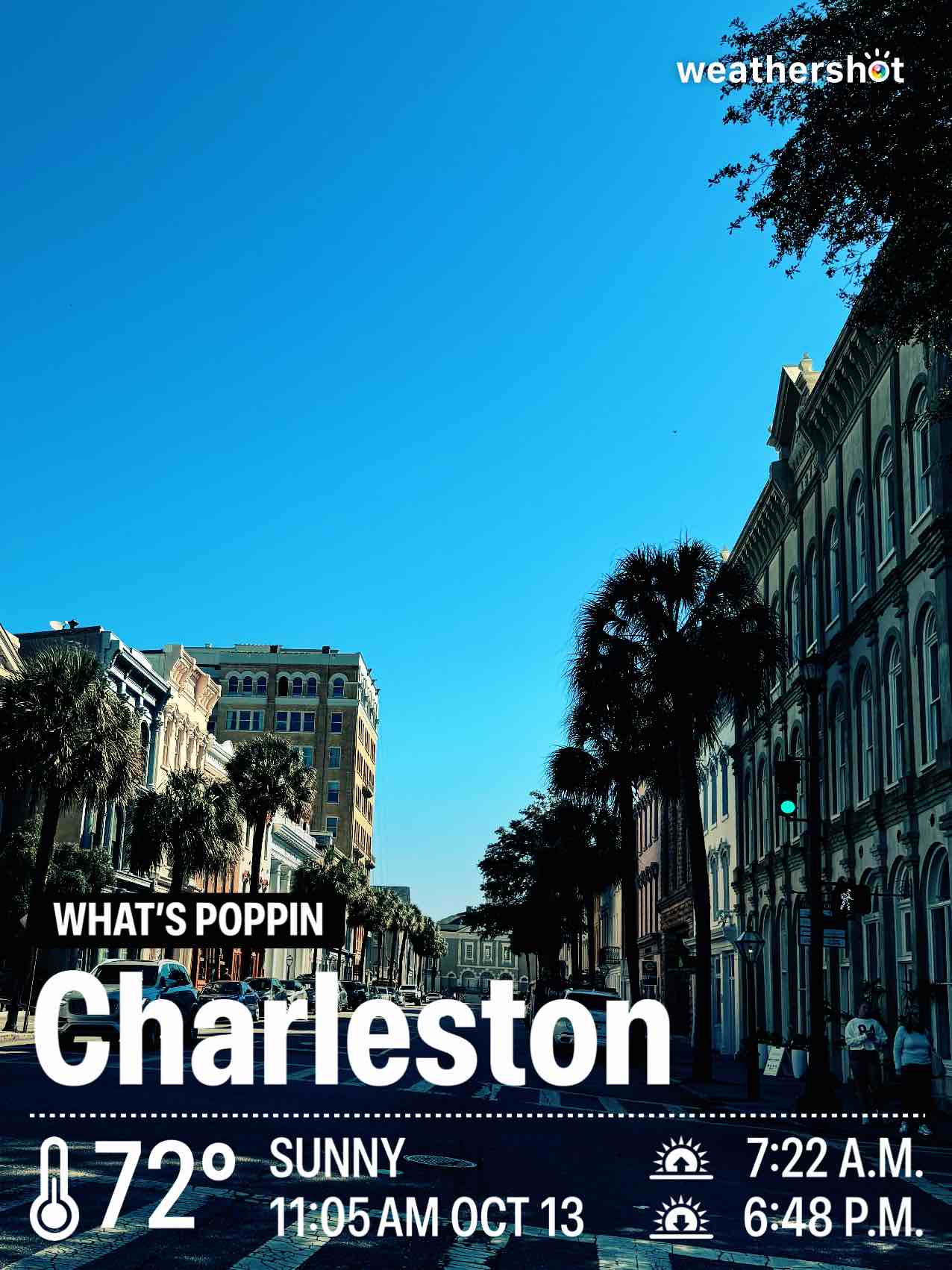 Clear weather in Charleston, 72°F — October 13, 2024 (community photo)
