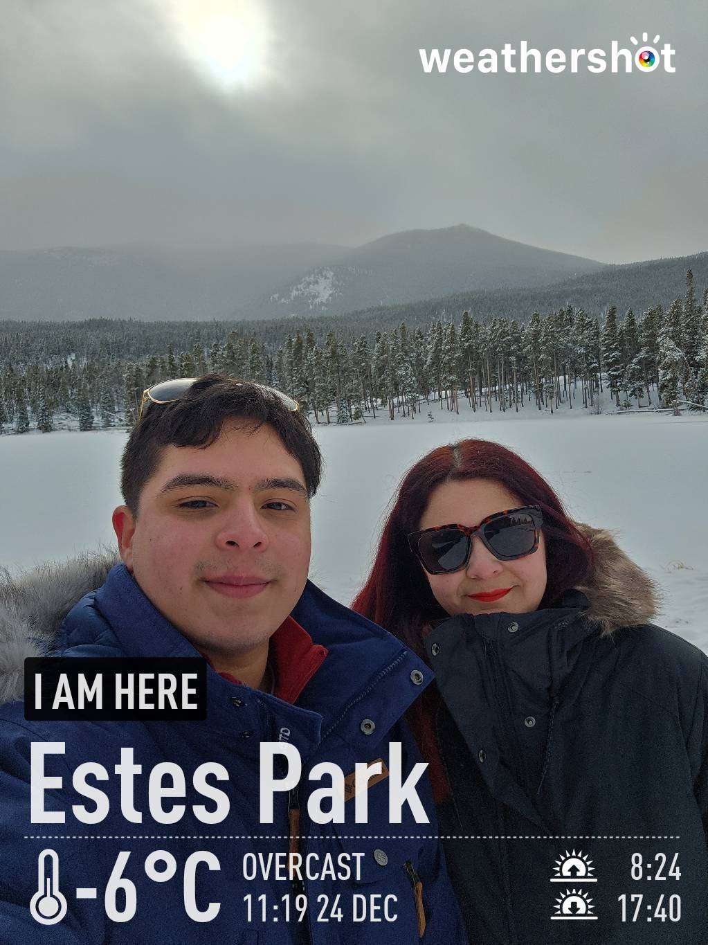Cloudy weather in Estes Park, 21°F — December 24, 2023 (community photo)