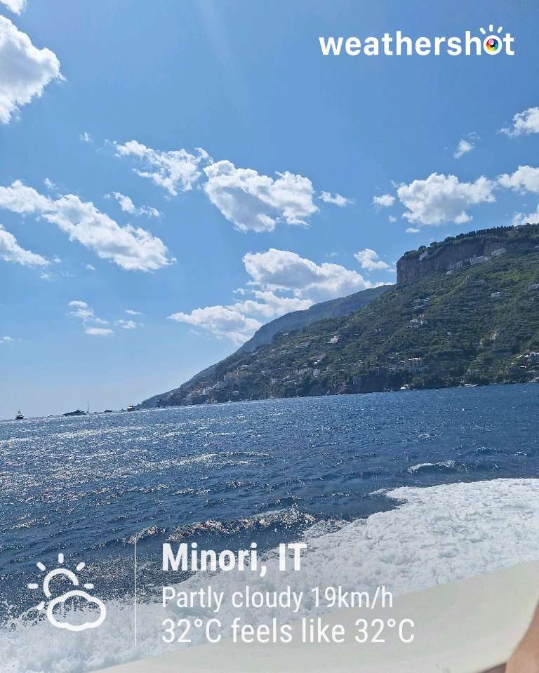 Partly cloudy weather in Minori, 32°C — July 24, 2026 (community photo)