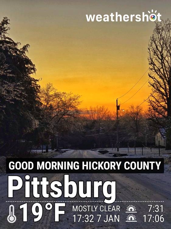 Clear night weather in Pittsburg, 19°F — January 8, 2025 (community photo)