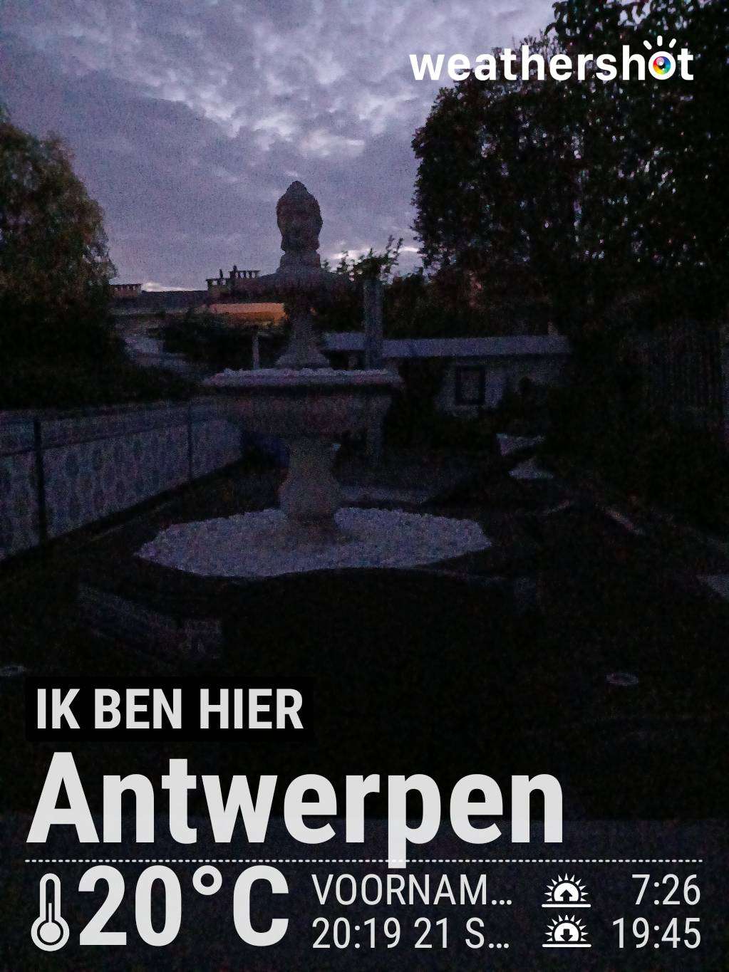 Clear night weather in Antwerpen, 20°C — September 21, 2024 (community photo)