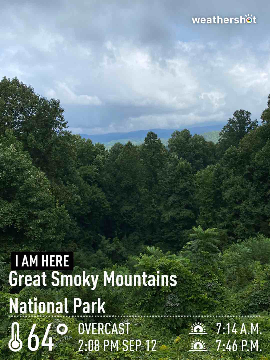 Cloudy weather in Gatlinburg, 64°F — September 12, 2022 (community photo)