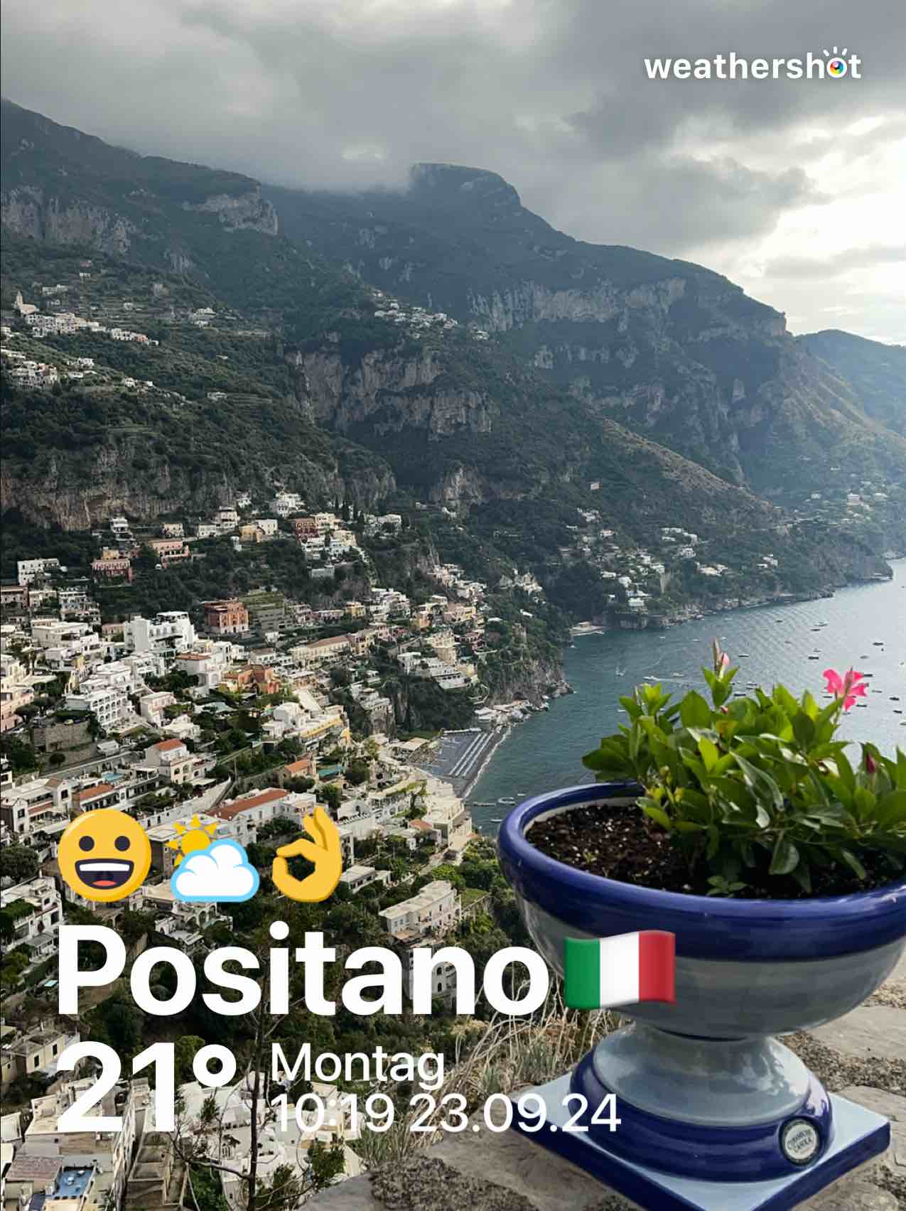 Partly cloudy weather in Positano, 21°C — September 23, 2024 (community photo)
