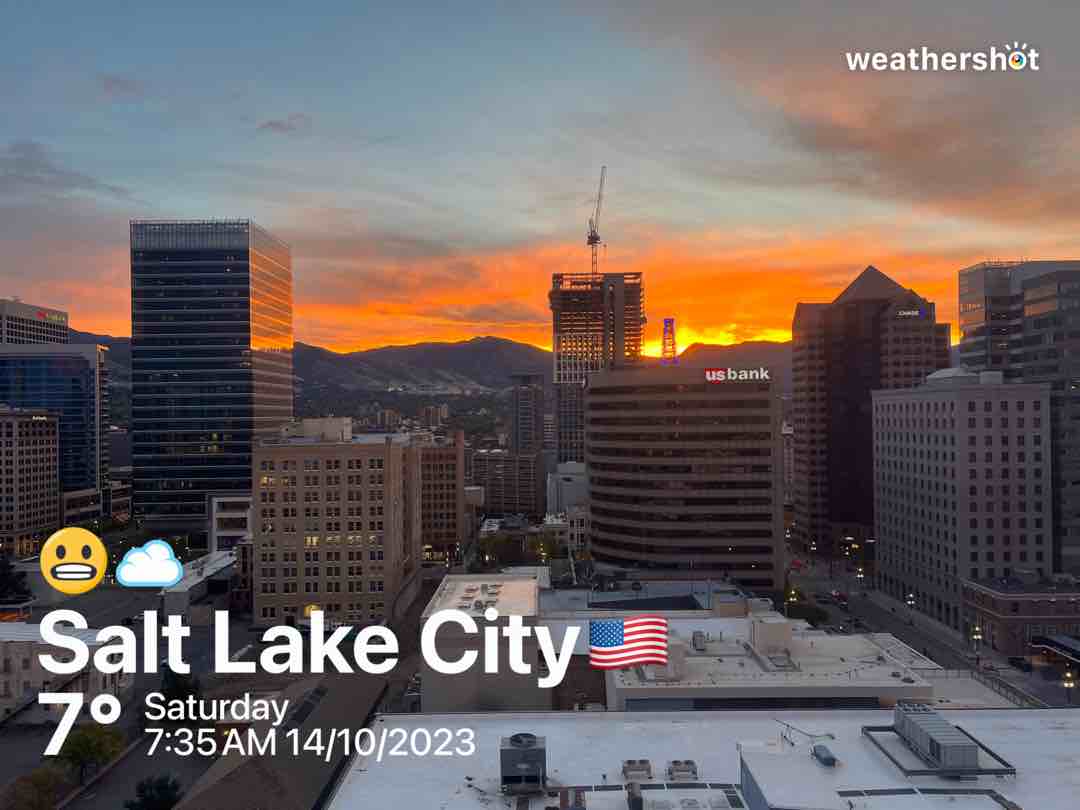 Cloudy weather in Salt Lake City, 45°F — October 14, 2023 (community photo)