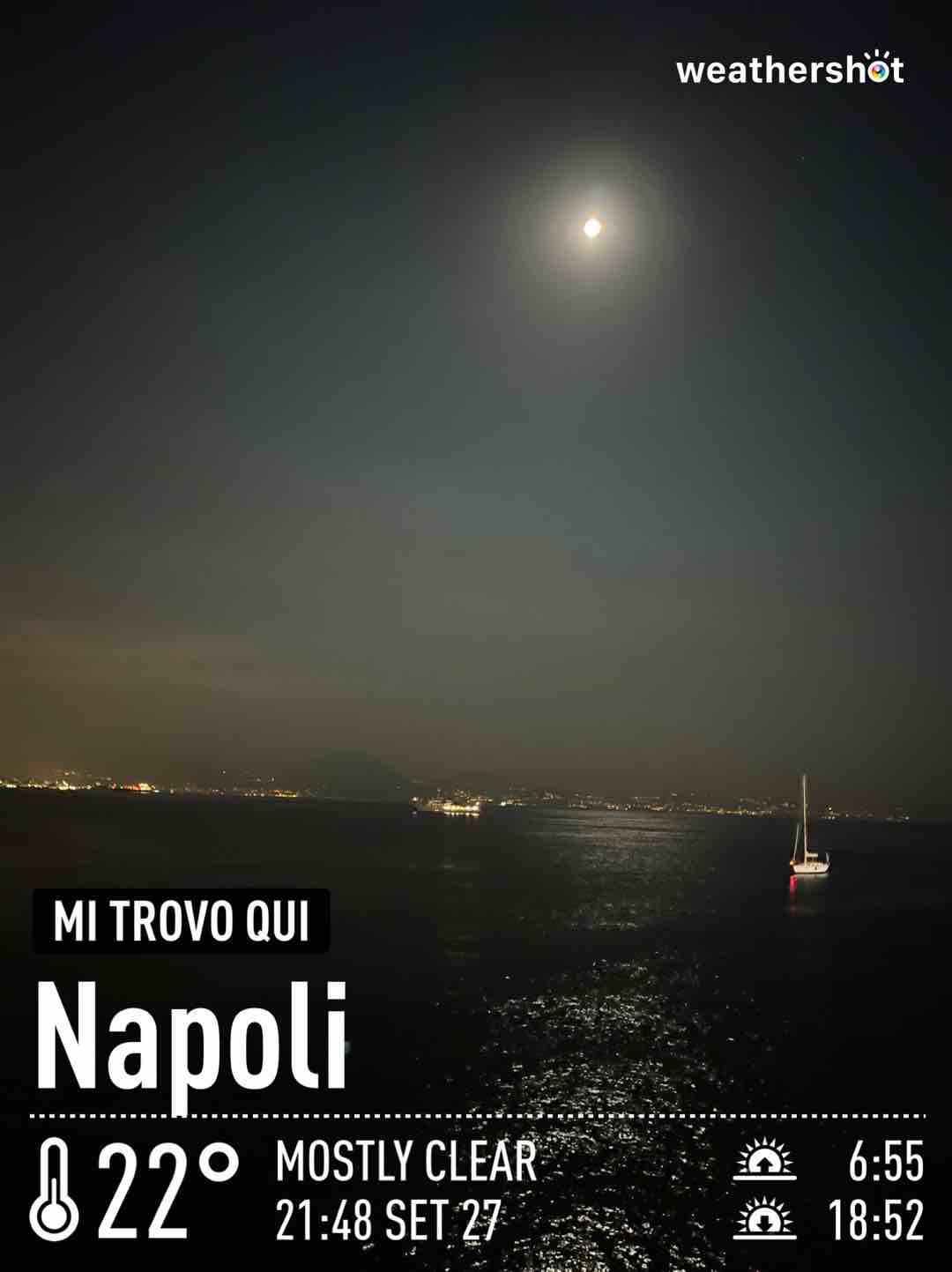 Partly cloudy weather in Napoli, 22°C — September 27, 2023 (community photo)
