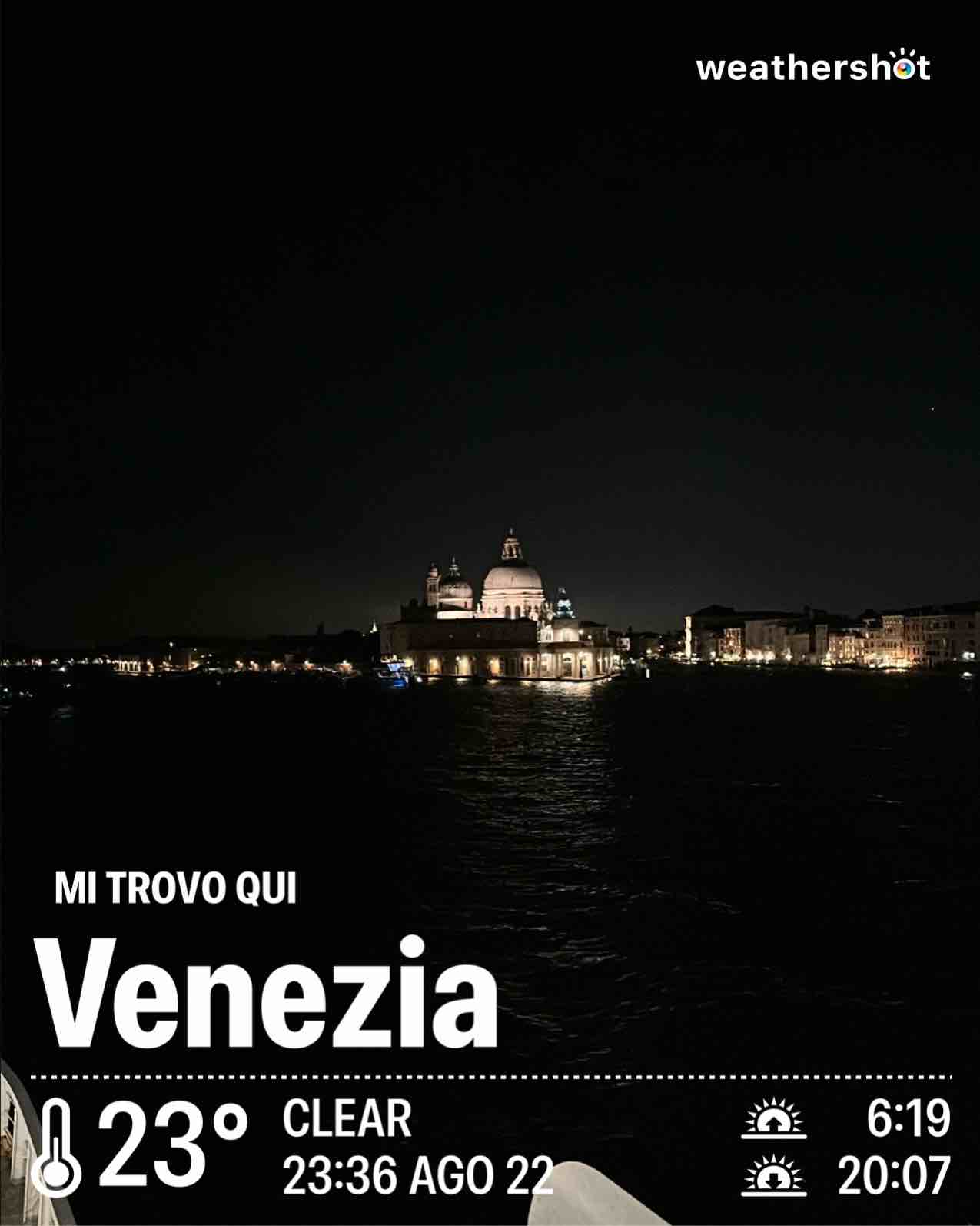 Clear weather in Venezia, 23°C — August 22, 2026 (community photo)