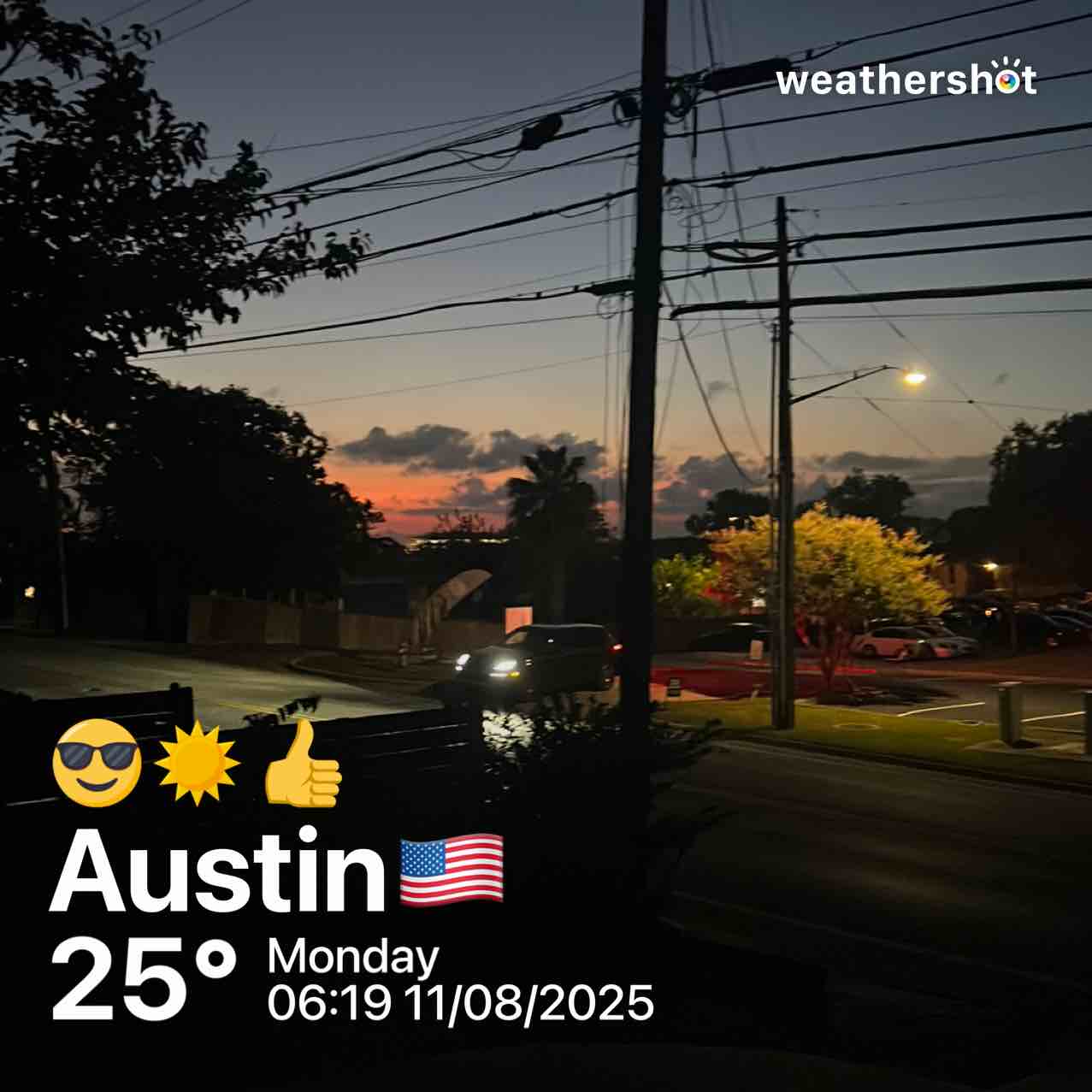 Clear weather in Austin, 77°F — August 11, 2025 (community photo)