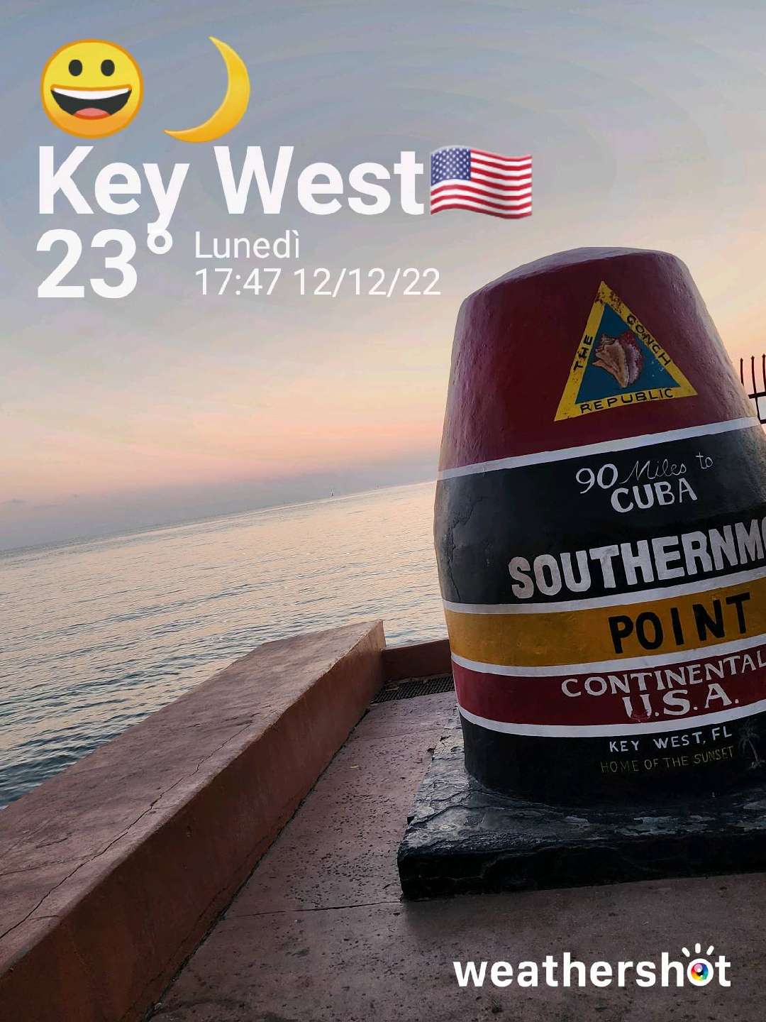 Clear night weather in Key West, 73°F — December 12, 2022 (community photo)