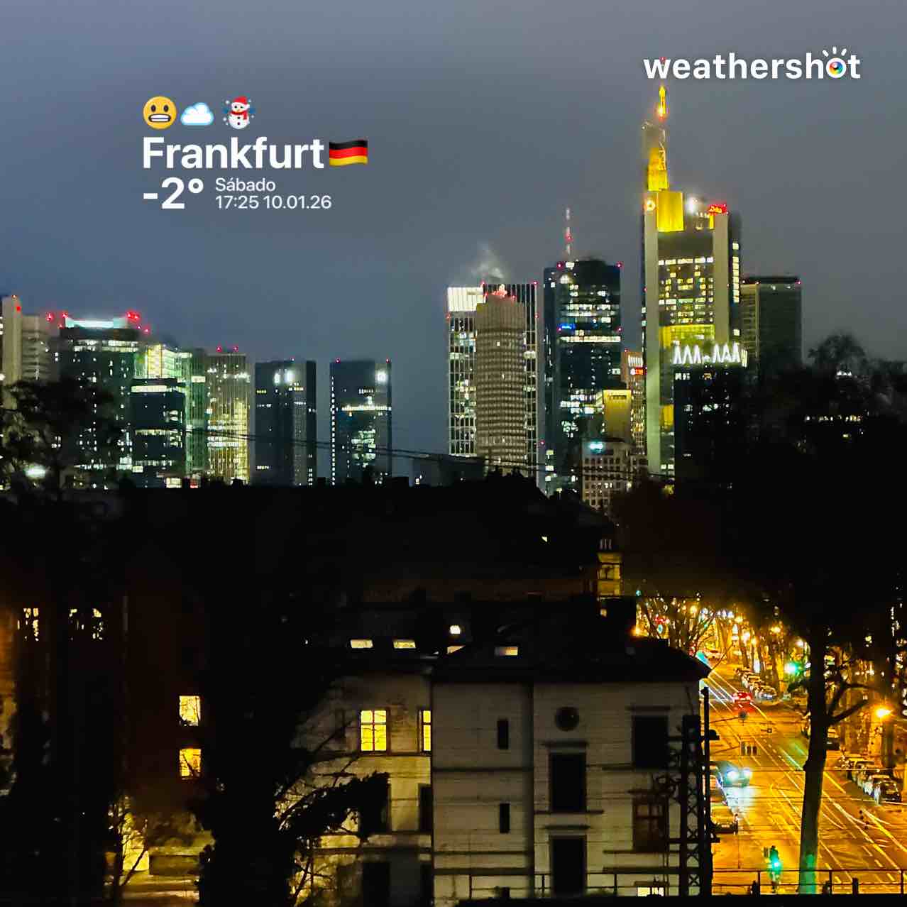 Cloudy weather in Frankfurt am Main, -2°C — January 10, 2026 (community photo)