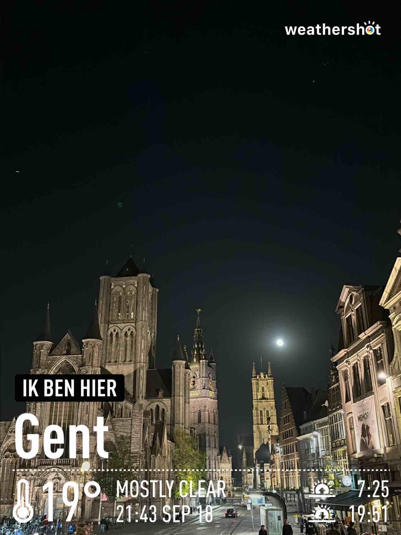 Weather in Gent, 19°C — September 18, 2024 (community photo)