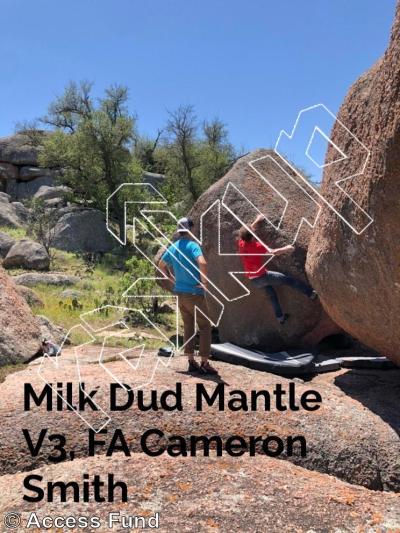photo of Milk Dud Mantle, V3  at WATERFALL from Inks Ranch Climbing