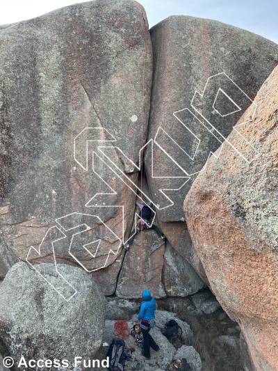 photo of X Boulder (closed project),   at FALLEN CROSS from Inks Ranch Climbing