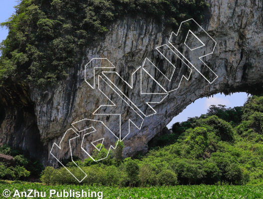 photo of Don't Eat the Puppy 不吃那小狗狗, 5.12a ★★★ at Rising Moon Arch 胧山冈 from China: Yangshuo Rock 阳朔攀岩路书