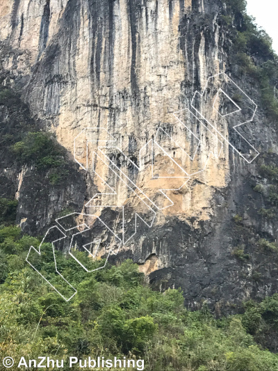 photo of Long Face 长脸 - Open Project 开放的线路,   at Double Face 双面 from China: Yangshuo Rock 阳朔攀岩路书
