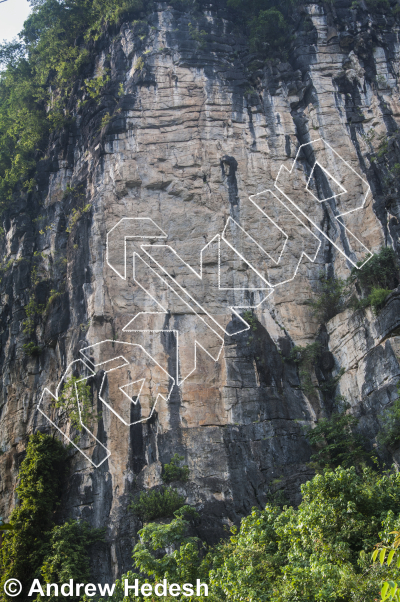 photo of Wrong Turn   致命弯道, 5.9 ★ at Dragon River Crag  遇龙山 from China: Yangshuo Rock 阳朔攀岩路书