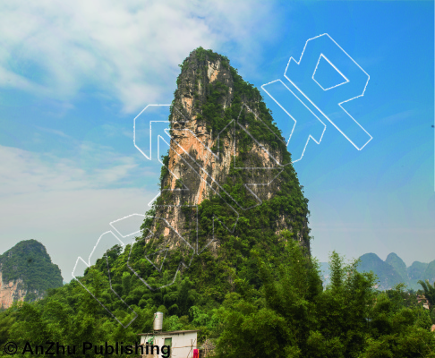 photo of Grandfathered In   姗姗来迟, 5.10d ★★★ at Humpback Mountain  驼背山 from China: Yangshuo Rock 阳朔攀岩路书